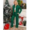 image:imageSWOMOG Womens Pajamas Set Long Sleeve Sleepwear Button Down Nightwear Soft Cotton Pj Lounge SetsGreen Black Plaid