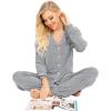 image:imageSWOMOG Womens Pajamas Set Long Sleeve Sleepwear Button Down Nightwear Soft Cotton Pj Lounge SetsGrey