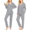 image:imageSWOMOG Womens Pajamas Set Long Sleeve Sleepwear Button Down Nightwear Soft Cotton Pj Lounge SetsGrey
