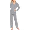 image:imageSWOMOG Womens Pajamas Set Long Sleeve Sleepwear Button Down Nightwear Soft Cotton Pj Lounge SetsGrey