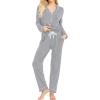 image:imageSWOMOG Womens Pajamas Set Long Sleeve Sleepwear Button Down Nightwear Soft Cotton Pj Lounge SetsGrey