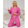 image:imageSWOMOG Womens Pajamas Set Long Sleeve Sleepwear Button Down Nightwear Soft Cotton Pj Lounge SetsHot Pink Leopard