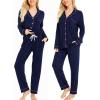 image:imageSWOMOG Womens Pajamas Set Long Sleeve Sleepwear Button Down Nightwear Soft Cotton Pj Lounge SetsNavy Blue