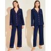 image:imageSWOMOG Womens Pajamas Set Long Sleeve Sleepwear Button Down Nightwear Soft Cotton Pj Lounge SetsNavy Blue