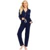 image:imageSWOMOG Womens Pajamas Set Long Sleeve Sleepwear Button Down Nightwear Soft Cotton Pj Lounge SetsNavy Blue