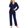 image:imageSWOMOG Womens Pajamas Set Long Sleeve Sleepwear Button Down Nightwear Soft Cotton Pj Lounge SetsNavy Blue
