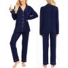 image:imageSWOMOG Womens Pajamas Set Long Sleeve Sleepwear Button Down Nightwear Soft Cotton Pj Lounge SetsNavy Blue