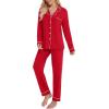 image:imageSWOMOG Womens Pajamas Set Long Sleeve Sleepwear Button Down Nightwear Soft Cotton Pj Lounge SetsRed