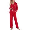 image:imageSWOMOG Womens Pajamas Set Long Sleeve Sleepwear Button Down Nightwear Soft Cotton Pj Lounge SetsRed