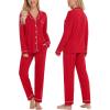 image:imageSWOMOG Womens Pajamas Set Long Sleeve Sleepwear Button Down Nightwear Soft Cotton Pj Lounge SetsRed