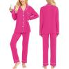 image:imageSWOMOG Womens Pajamas Set Long Sleeve Sleepwear Button Down Nightwear Soft Cotton Pj Lounge SetsRose Red