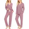 image:imageSWOMOG Womens Pajamas Set Long Sleeve Sleepwear Button Down Nightwear Soft Cotton Pj Lounge SetsTaro Purple