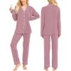 image:imageSWOMOG Womens Pajamas Set Long Sleeve Sleepwear Button Down Nightwear Soft Cotton Pj Lounge SetsTaro Purple