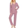 image:imageSWOMOG Womens Pajamas Set Long Sleeve Sleepwear Button Down Nightwear Soft Cotton Pj Lounge SetsTaro Purple
