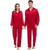 image:imageSWOMOG Couples Pajama Sets Men amp Women Satin Long Sleeve Sleepwear Silky Classic Button Down Soft Loungewear Pjs Set Women Pure Red XXLarge