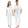image:imageSWOMOG Couples Pajamas Sets Women amp Men Satin Short Sleeve Sleepwear Button Down Loungewear Pjs Set with Long PantsWhite