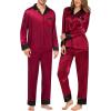 image:imageSWOMOG Couples Satin Pajama Set Women amp Men Long Sleeve Sleepwear Button Down Loungewear Silky Pj Set with Long PantsWine Red