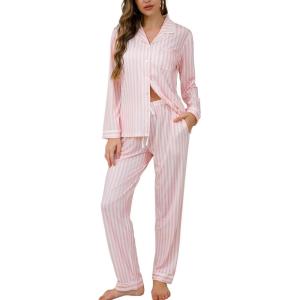 image:imageSWOMOG Womens Pajamas Set Long Sleeve Sleepwear Button Down Nightwear Soft Cotton Pj Lounge SetsPink Strip