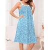 image:imageSWOMOG 100 Cotton Nightgowns for Women Lace Nightgown Sleeveless Sleep Dress Victorian Sleepshirt Button Strap GownAblue Floral