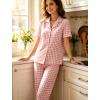 image:imageSWOMOG 100 Cotton Pajamas for Women Set 2PCS ButtonDown Lounge Pjs Short Sleeve Tops and LongPants with PocketPinkwhite Plaid