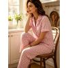 image:imageSWOMOG 100 Cotton Pajamas for Women Set 2PCS ButtonDown Lounge Pjs Short Sleeve Tops and LongPants with PocketPinkwhite Plaid