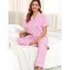 image:imageSWOMOG 100 Cotton Pajamas for Women Set 2PCS ButtonDown Lounge Pjs Short Sleeve Tops and LongPants with PocketPinkwhite Plaid