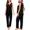 image:imageSWOMOG Maternity Nursing Pajamas Sets 3 PCS Women Postpartum Pajama Breastfeeding 3 in 1 Labor Delivery Button Pregnancy PjsBlack