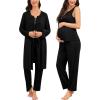 image:imageSWOMOG Maternity Nursing Pajamas Sets 3 PCS Women Postpartum Pajama Breastfeeding 3 in 1 Labor Delivery Button Pregnancy PjsBlack