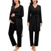 image:imageSWOMOG Maternity Nursing Pajamas Sets 3 PCS Women Postpartum Pajama Breastfeeding 3 in 1 Labor Delivery Button Pregnancy PjsBlack