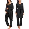 image:imageSWOMOG Maternity Nursing Pajamas Sets 3 PCS Women Postpartum Pajama Breastfeeding 3 in 1 Labor Delivery Button Pregnancy PjsBlack Grey