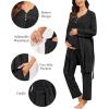 image:imageSWOMOG Maternity Nursing Pajamas Sets 3 PCS Women Postpartum Pajama Breastfeeding 3 in 1 Labor Delivery Button Pregnancy PjsBlack Grey