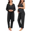 image:imageSWOMOG Maternity Nursing Pajamas Sets 3 PCS Women Postpartum Pajama Breastfeeding 3 in 1 Labor Delivery Button Pregnancy PjsBlack Grey