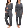 image:imageSWOMOG Maternity Nursing Pajamas Sets 3 PCS Women Postpartum Pajama Breastfeeding 3 in 1 Labor Delivery Button Pregnancy PjsDeep Grey