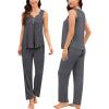 image:imageSWOMOG Maternity Nursing Pajamas Sets 3 PCS Women Postpartum Pajama Breastfeeding 3 in 1 Labor Delivery Button Pregnancy PjsDeep Grey
