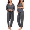image:imageSWOMOG Maternity Nursing Pajamas Sets 3 PCS Women Postpartum Pajama Breastfeeding 3 in 1 Labor Delivery Button Pregnancy PjsDeep Grey