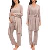 image:imageSWOMOG Maternity Nursing Pajamas Sets 3 PCS Women Postpartum Pajama Breastfeeding 3 in 1 Labor Delivery Button Pregnancy PjsLight Brown