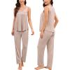 image:imageSWOMOG Maternity Nursing Pajamas Sets 3 PCS Women Postpartum Pajama Breastfeeding 3 in 1 Labor Delivery Button Pregnancy PjsLight Brown