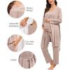 image:imageSWOMOG Maternity Nursing Pajamas Sets 3 PCS Women Postpartum Pajama Breastfeeding 3 in 1 Labor Delivery Button Pregnancy PjsLight Brown