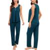 image:imageSWOMOG Maternity Nursing Pajamas Sets 3 PCS Women Postpartum Pajama Breastfeeding 3 in 1 Labor Delivery Button Pregnancy PjsOxford Blue