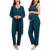 image:imageSWOMOG Maternity Nursing Pajamas Sets 3 PCS Women Postpartum Pajama Breastfeeding 3 in 1 Labor Delivery Button Pregnancy PjsOxford Blue