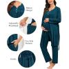 image:imageSWOMOG Maternity Nursing Pajamas Sets 3 PCS Women Postpartum Pajama Breastfeeding 3 in 1 Labor Delivery Button Pregnancy PjsOxford Blue