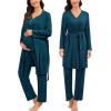 image:imageSWOMOG Maternity Nursing Pajamas Sets 3 PCS Women Postpartum Pajama Breastfeeding 3 in 1 Labor Delivery Button Pregnancy PjsOxford Blue