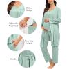 image:imageSWOMOG Maternity Nursing Pajamas Sets 3 PCS Women Postpartum Pajama Breastfeeding 3 in 1 Labor Delivery Button Pregnancy PjsSage Green