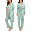image:imageSWOMOG Maternity Nursing Pajamas Sets 3 PCS Women Postpartum Pajama Breastfeeding 3 in 1 Labor Delivery Button Pregnancy PjsSage Green