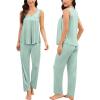 image:imageSWOMOG Maternity Nursing Pajamas Sets 3 PCS Women Postpartum Pajama Breastfeeding 3 in 1 Labor Delivery Button Pregnancy PjsSage Green