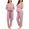 image:imageSWOMOG Maternity Nursing Pajamas Sets 3 PCS Women Postpartum Pajama Breastfeeding 3 in 1 Labor Delivery Button Pregnancy PjsTaro Purple