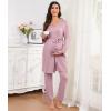 image:imageSWOMOG Maternity Nursing Pajamas Sets 3 PCS Women Postpartum Pajama Breastfeeding 3 in 1 Labor Delivery Button Pregnancy PjsTaro Purple