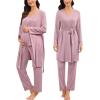 image:imageSWOMOG Maternity Nursing Pajamas Sets 3 PCS Women Postpartum Pajama Breastfeeding 3 in 1 Labor Delivery Button Pregnancy PjsTaro Purple