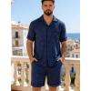 image:imageSWOMOG Men Pajama Set Short Sleeve Summer Pjs Button Down Sleepwear Soft Pajama Shorts 2 Piece Loungewear with PocketsBlue Black Plaid