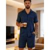 image:imageSWOMOG Men Pajama Set Short Sleeve Summer Pjs Button Down Sleepwear Soft Pajama Shorts 2 Piece Loungewear with PocketsBlue Black Plaid
